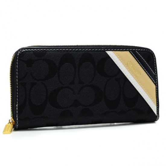 Coach Legacy Stripe In Signature Large Black Wallets AHE - Click Image to Close